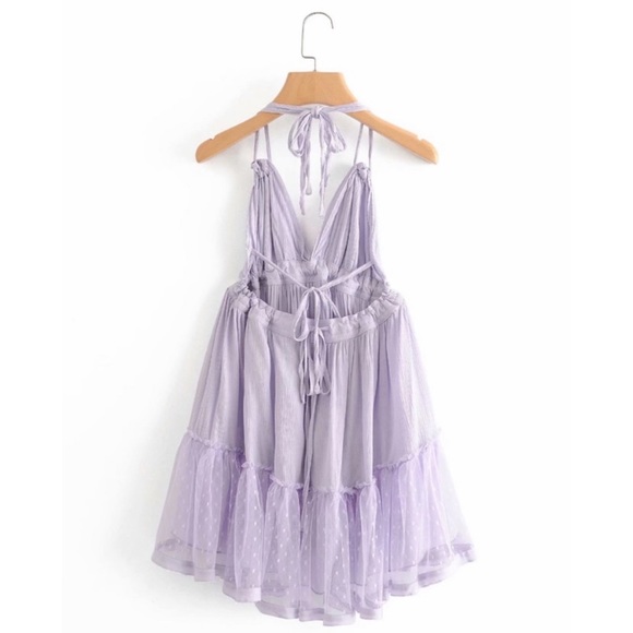 Lavender Swiss Dot Mesh Halter Mini Dress - Picture 12 of 14